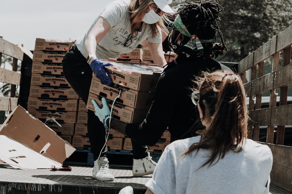 Volunteers preparing community support hampers